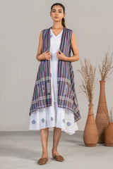 Ivory White Mul Cotton Midi Layered Dress front view chic summer fashion