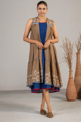 Indigo Blue Mul Cotton Midi Dress front view traditional floral print