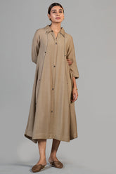 Beige Cotton Silk Dress front view elegant luxury fashion