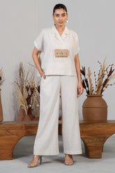 Ivory White Jute Lapel Collar Clyde Co-Ord Set