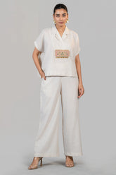 Ivory White Jute Lapel Collar Clyde Co-Ord Set front view chic luxury fashion
