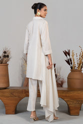 Ivory White Jute Lapel Collar Clyde Asymmetric Co-Ord Set - white jute saree