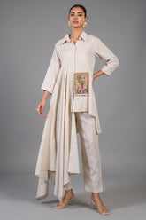 Ivory White Jute Lapel Collar Clyde Asymmetric Co-Ord Set front view chic luxury fashion