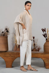 Premium jute fabric texture and details of Ivory Jute Embroidered Kaftan Set
