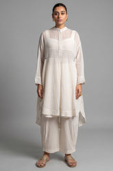 Ivory White Organza High and Low Co-Ord Set elegant avant-garde silhouette front view