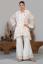 Ivory White Cotton Chanderi Thread Embroidered Co-Ord Set