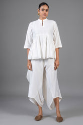 Ivory White Soft Cotton Co-Ord Set front view minimal smart-casual wear