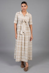 Ivory Jute Embroidered Tie Up Dress front view bohemian luxury fashion