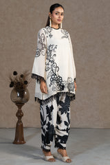 Styling details and premium linen fabric of Ivory Cream Linen Floral Printed Co-Ord Set