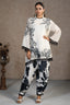 Full length elegant silhouette of contemporary Ivory Cream Linen Floral Printed Co-Ord Set