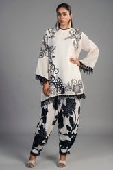 Ivory Cream Linen Floral Printed Co-Ord Set front view smart-casual wear