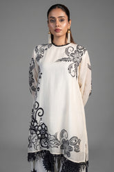 Close up of the delicate botanical motifs on Ivory Cream Linen Floral Printed Co-Ord Set