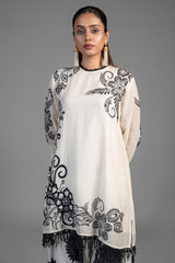 Close up of the delicate botanical motifs on Ivory Cream Linen Floral Printed Co-Ord Set