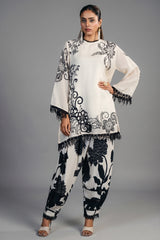Ivory Cream Linen Floral Printed Co-Ord Set front view smart-casual wear