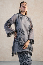 Chic Grey Linen Floral Printed Co-Ord Set for women fashion