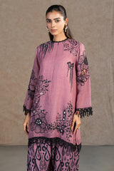 Minimalist Dusty Pink Linen Floral Printed Co-Ord Set for women fashion