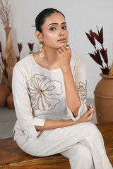 Artisanal Ivory Jute Embroidered Co-Ord Set for women festive wear
