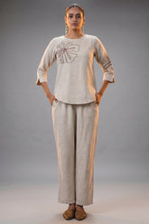 Ivory Jute Embroidered Co-Ord Set front view luxury traditional tailoring