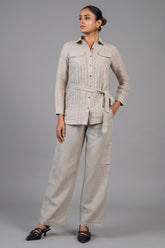 Grey Linen Co-Ord Set front view chic smart-casual wear