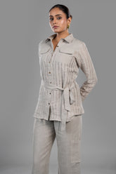 Close up of premium breathable fabric on Grey Linen Co-Ord Set