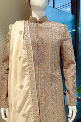 Beige Silk Embroidered Sherwani - red silk saree embroidered