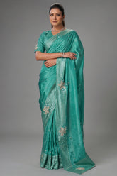 Sea Green Tissue Silk Saree with Sequin Border - green silk saree