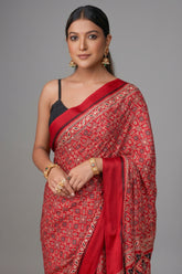 Maroon Art Silk Kalamkari Printed Saree with Paisley Motifs - maroon silk saree kalamkari