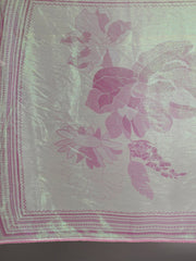 Off White and Pink Shimmer Floral Printed Saree with Green Highlights