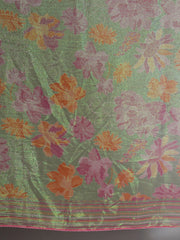 Green Shimmer Floral Printed Saree with Highlights