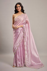 Rose Pink Tissue Cutdana and Sequin Work Saree with Embellished Scallop Border