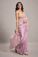 Rose Pink Tissue Cutdana and Sequin Work Saree with Embellished Scallop Border