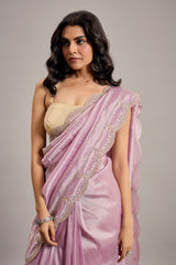 Rose Pink Tissue Cutdana and Sequin Work Saree with Embellished Scallop Border