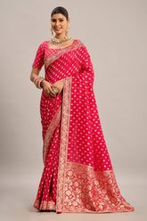 Pink Art Silk Saree with Woven Butti Work and Floral Pallu