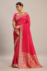 Pink Art Silk Saree with Woven Butti Work and Floral Pallu