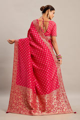 Pink Art Silk Saree with Woven Butti Work and Floral Pallu