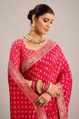 Pink Art Silk Saree with Woven Butti Work and Floral Pallu