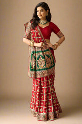 Maroon Semi Silk Checks Embroidered Traditional Gharchola Saree