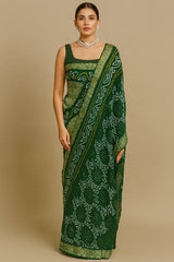 Dark Green Gaji Silk Traditional Bandhej Saree