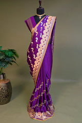 Royal Purple Silk Geometric Weaving Traditional Saree