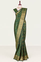 Bottle Green Kanchipuram Silk Traditional Animal and Bird Motif Woven Saree
