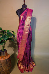 Purple Kanchipuram Silk Traditional Animal and Bird Motif Woven Saree