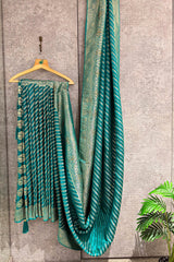 Teal Green Semi Silk Woven Saree with Swarovski Work