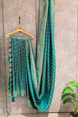Teal Green Semi Silk Woven Saree with Swarovski Work