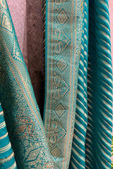 Teal Green Semi Silk Woven Saree with Swarovski Work