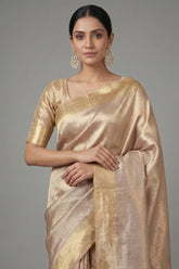 Golden Kanchipuram Tissue Silk Woven Saree - gold silk saree