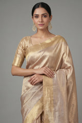 Golden Kanchipuram Tissue Silk Woven Saree - gold silk saree