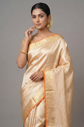 Golden Kanchipuram Tissue Silk Woven Saree - gold silk saree