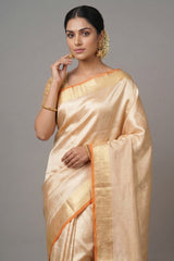 Golden Kanchipuram Tissue Silk Woven Saree - gold silk saree