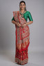 Red Cotton Traditional Checks Gharchola Saree with Handwork - red cotton saree