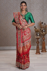 Red Cotton Traditional Checks Gharchola Saree with Handwork